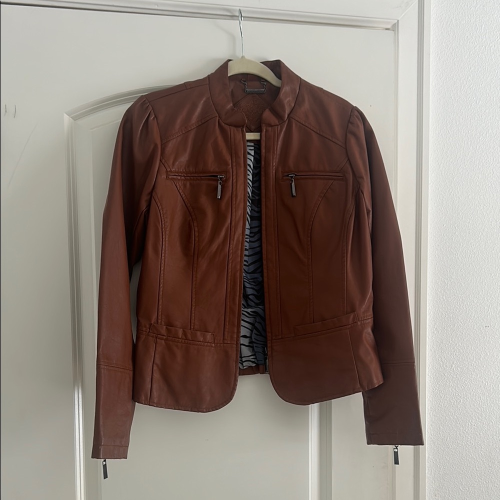 Brown Women's faux leather Jacket sz L